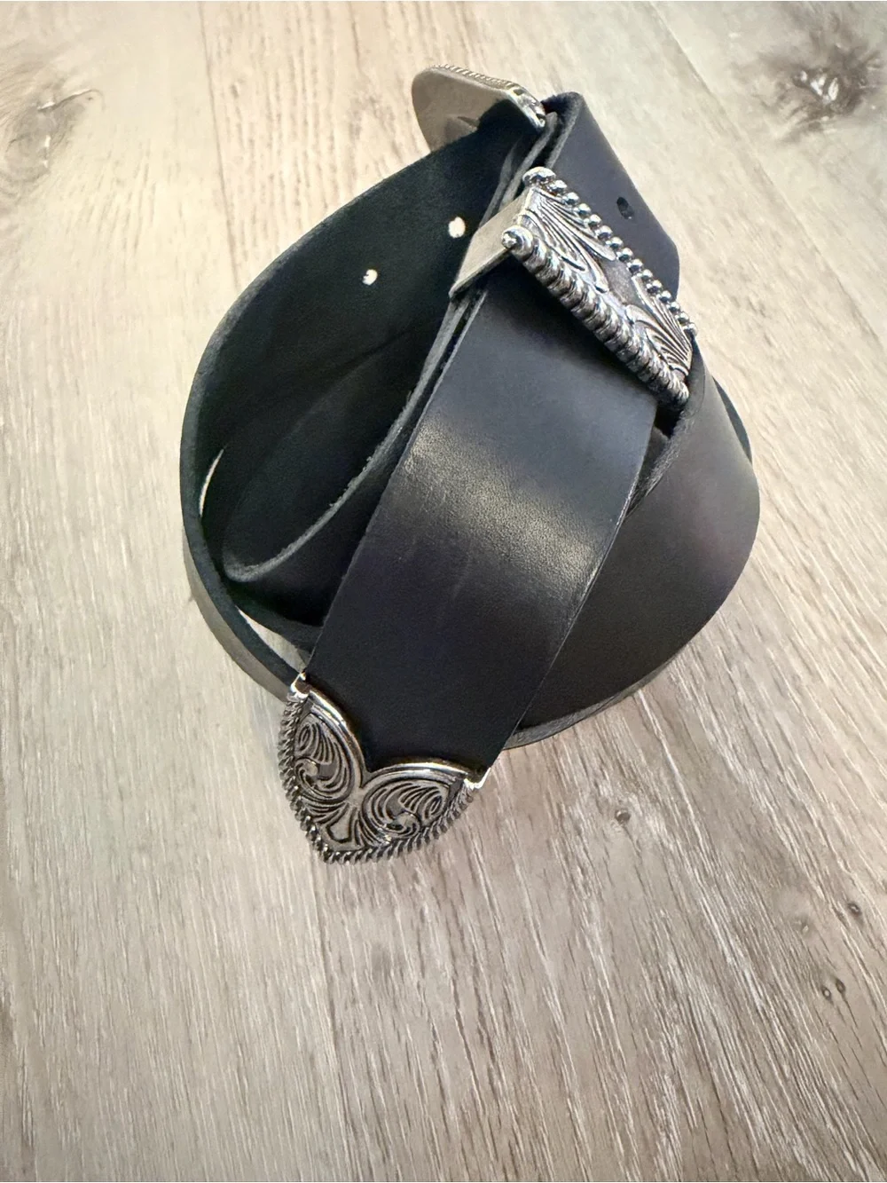 Women’s Tecovas Black Leather Western Threw Piece Belt - Size XL